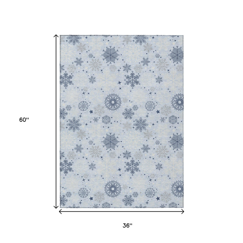 Tapis extérieur lavable flocon de neige bleu ciel, bleu marine et ivoire 3 pi x 5 pi