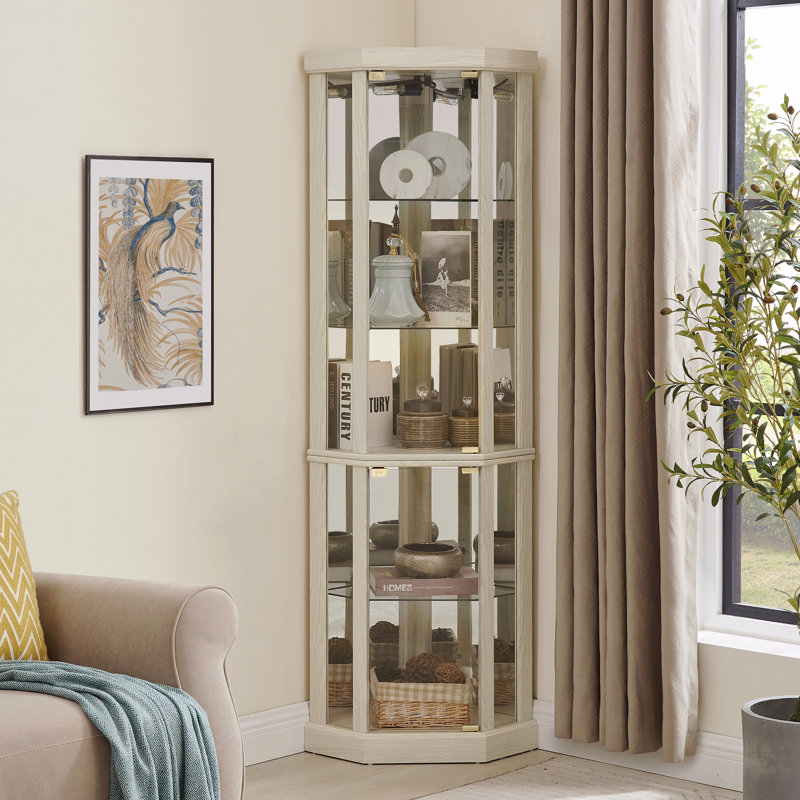 Corner Cabinet, Antique, Glass, - Elegant Display Case For Living Room And Bar Storage - For Collections And Wine, White