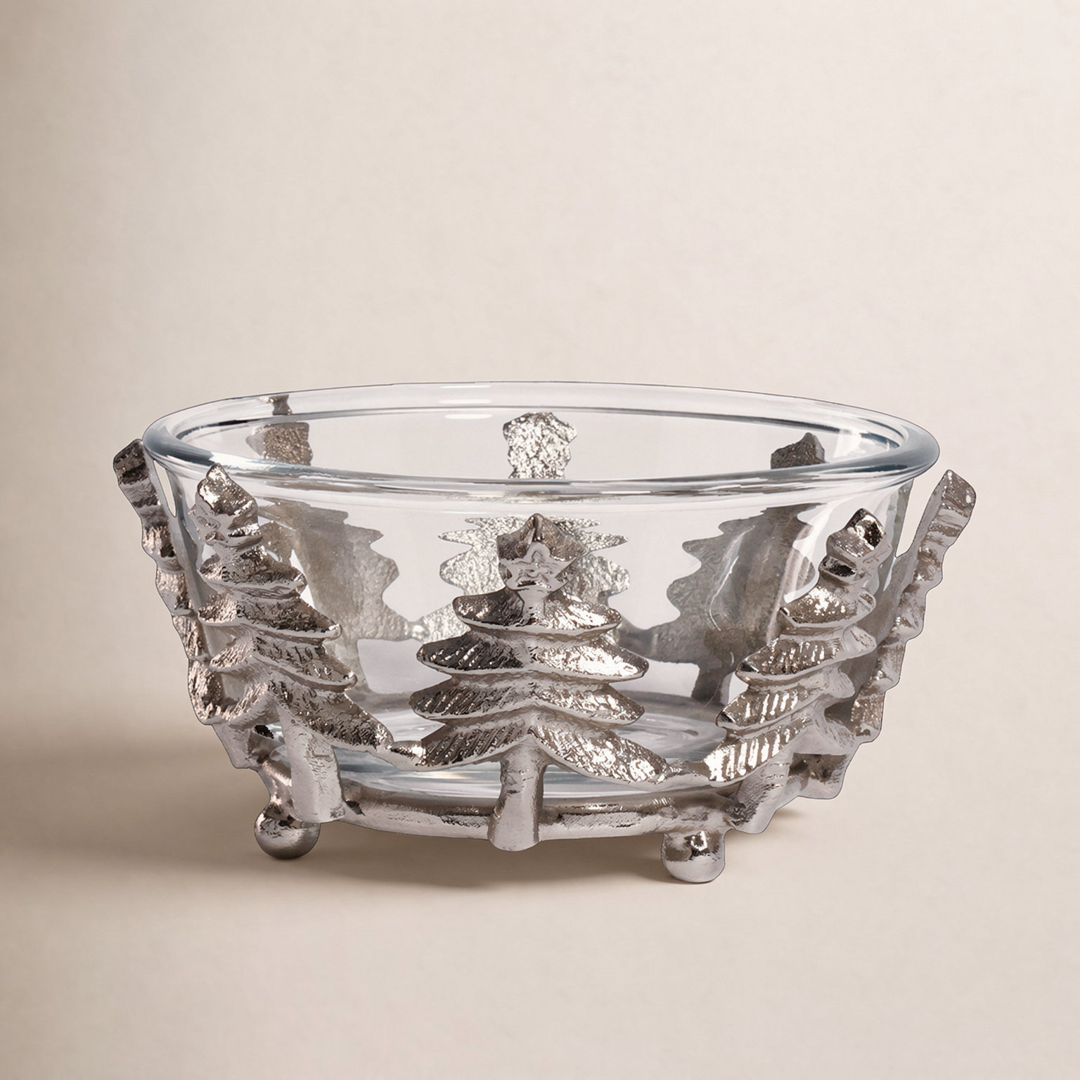Aayza Glass and Metal Serving Bowl, Clear/Silver