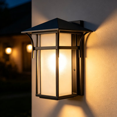 1-Ligh Waterproof Lantern Outdoor Wall Sconce with Frosted Glass Shade