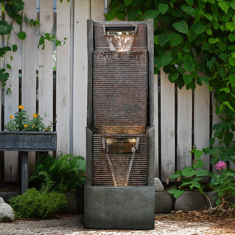 Fontaine de jardin d'extérieur moderne 39,3 "avec lumières DEL