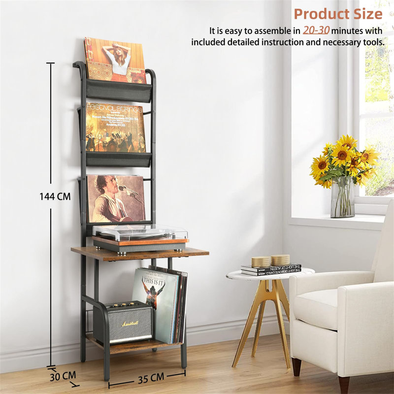 Biegel 144cm H Media Shelves, Black/Brown