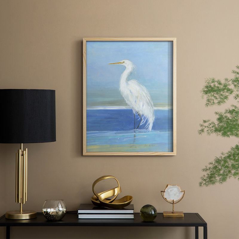 Wading Egret II Framed Print - Solid Wood, Natural, 11" H x 9" W