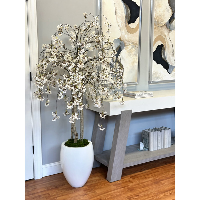 Faux Cherry Blossom Tree in Fiberstone Planter, 60" H x 34" W x 11.50" D
