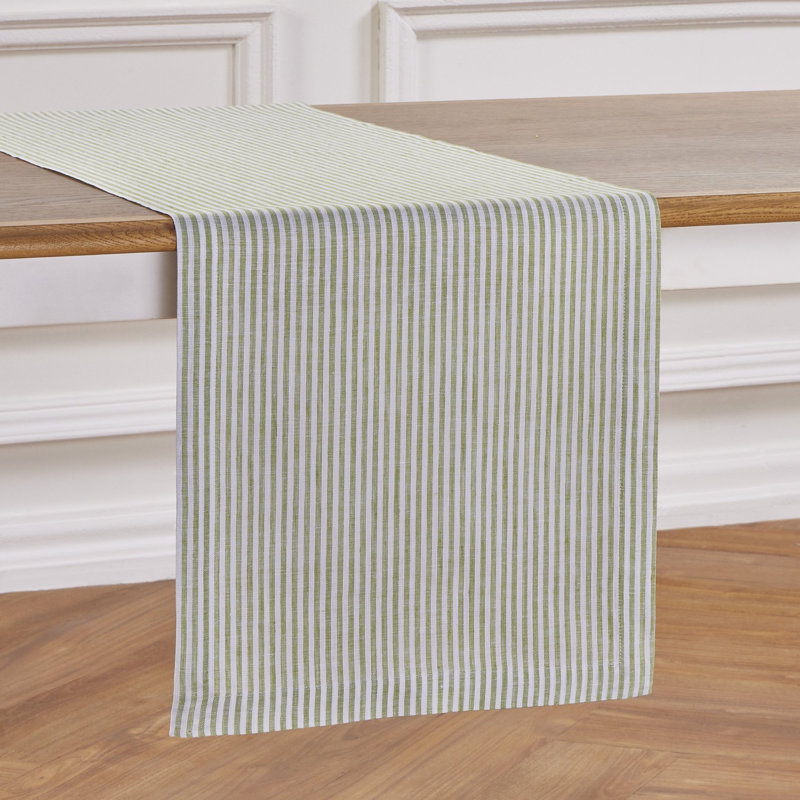 Contempo - 100% Pure Linen Table Runner, 48" x 14", Avocado/White