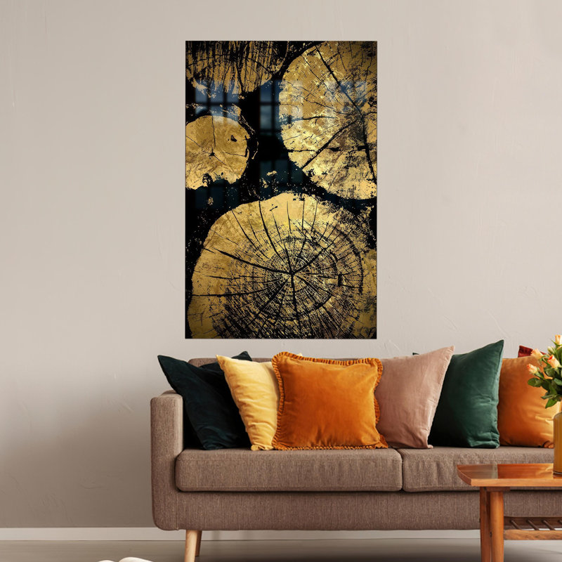 Décoration murale moderne en verre doré avec motif de fissures en bois doré pour améliorer l'esthétique de la maison