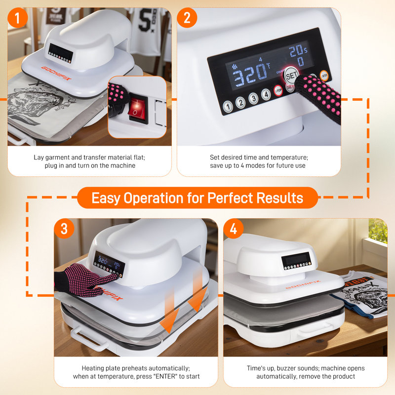 Presse à chaud pour t-shirts, presse à chemises automatique de 15 po x 15 po avec 4 modes de mémoire, arrêt automatique de 15 minutes, contrôle précis de la température et de la minuterie, chaleur rapide et uniforme pour la sublimation, VTV, projets de transfert de chaleur