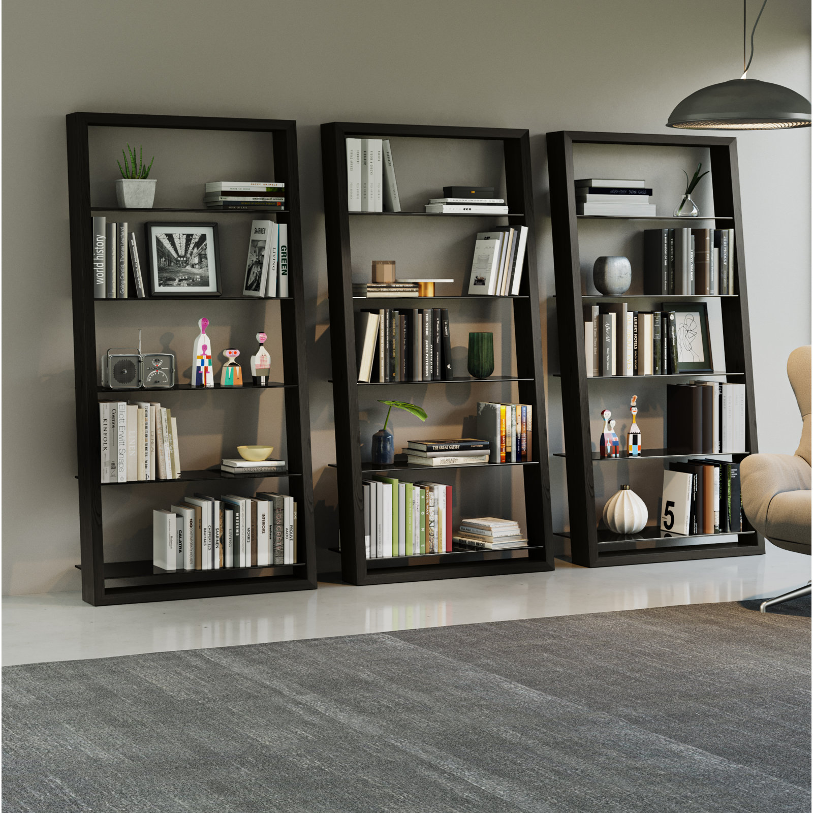 Eileen Blanc 34" Bookcase, Charcoal Stained Ash