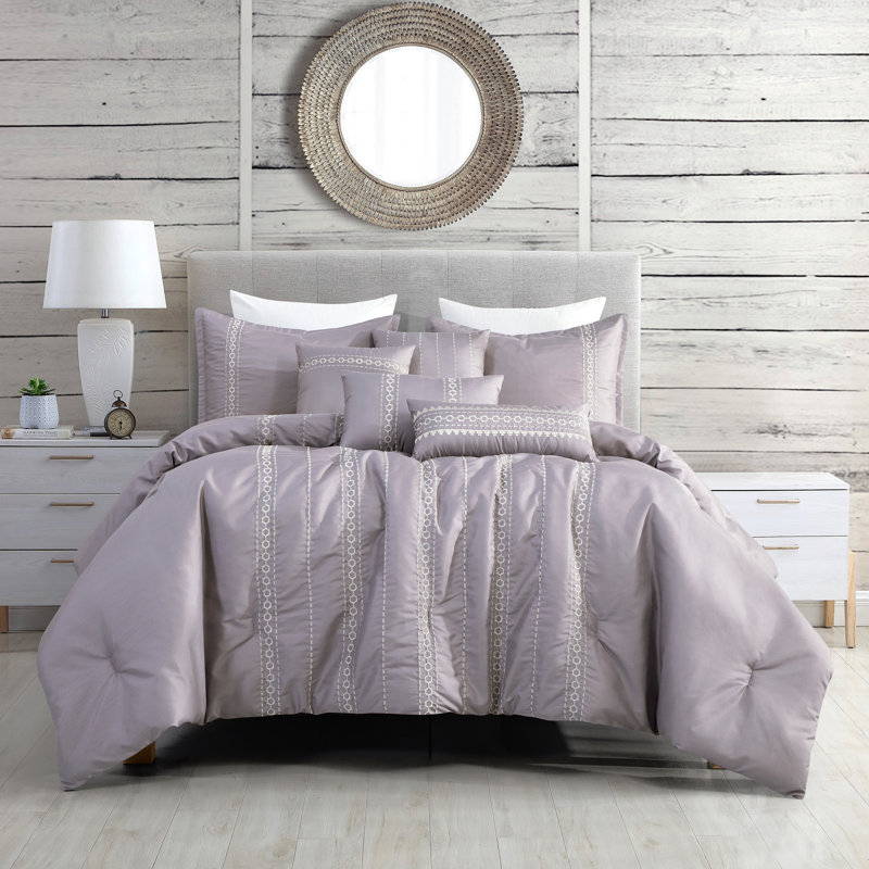 Ensemble d'édredon en microfibre lilas 7 pièces, Édredon grand + 6 pièces supplémentaires