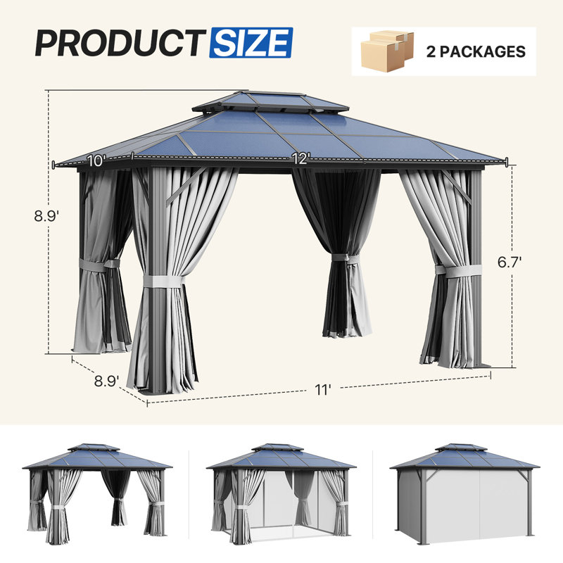 12 pi. L 10 pi. D Pavillon de jardin en aluminium