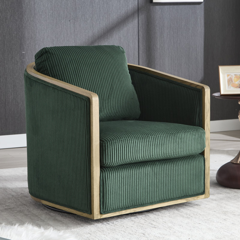 Swivel Barrel Chair, 360 Degree Swivel Barrel Club Chair, Emerald Corduroy