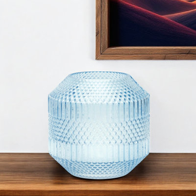 Pale Blue Geometric Cylinder Glass Table Vase