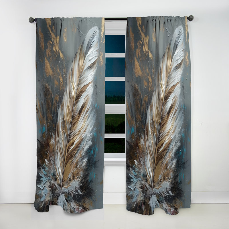 Madalynn - Gold Feather Wanderlust III - Modern Curtain - Velvet Room Darkening - 1 panel, 52" W x 90" L