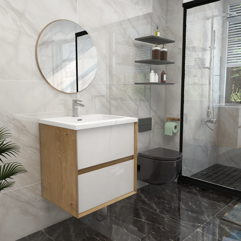 23.4'' Single Bathroom Vanity with Acrylic Top, Glossy White