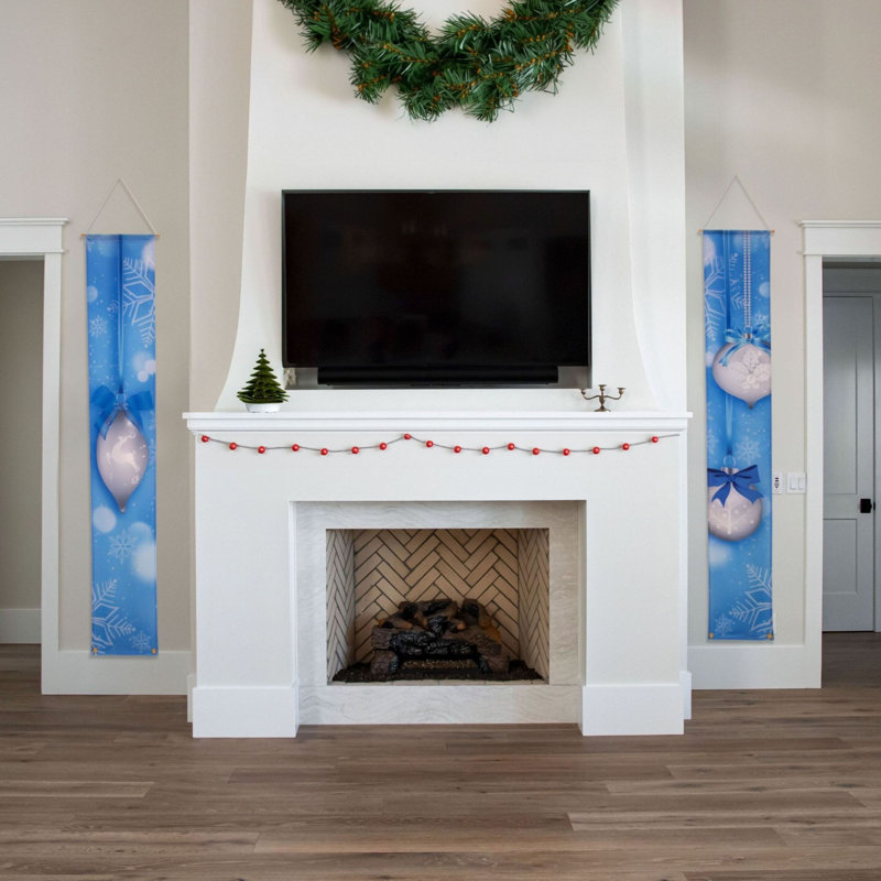 Bannières de Noël ornements bleus et neige 12 po x 72 po - Décoration de fenêtre des Fêtes