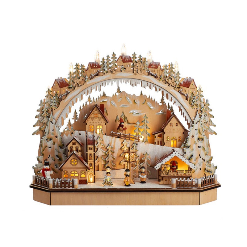 Ensemble de table de village en bois avec lumières à DEL Kurt Adler, 18 po