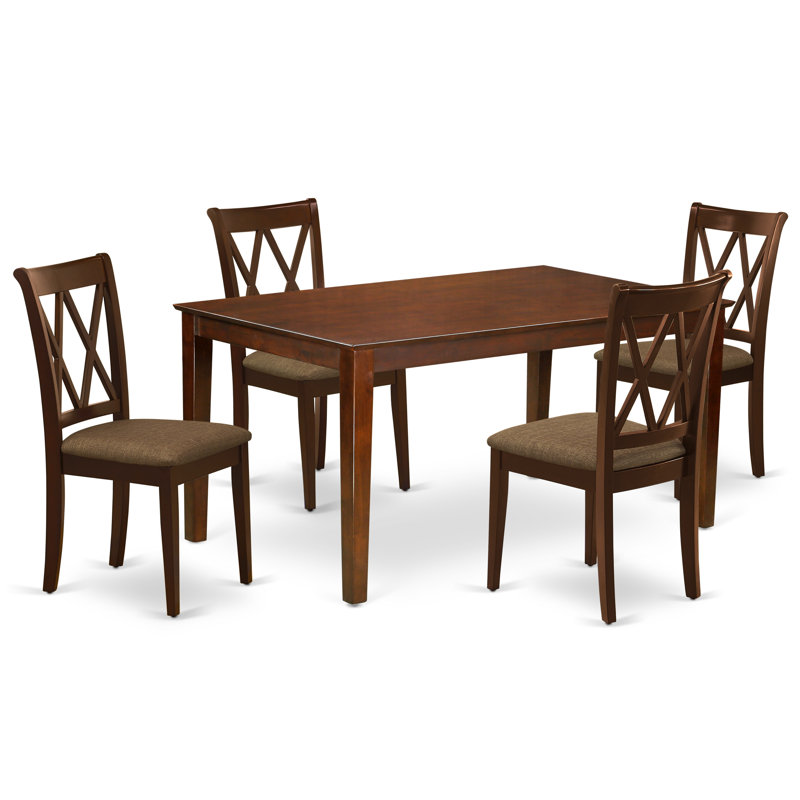 Ensemble de table de salle à manger 5 pièces comprenant une table de cuisine rectangulaire et 4 chaises en lin, blanc lin