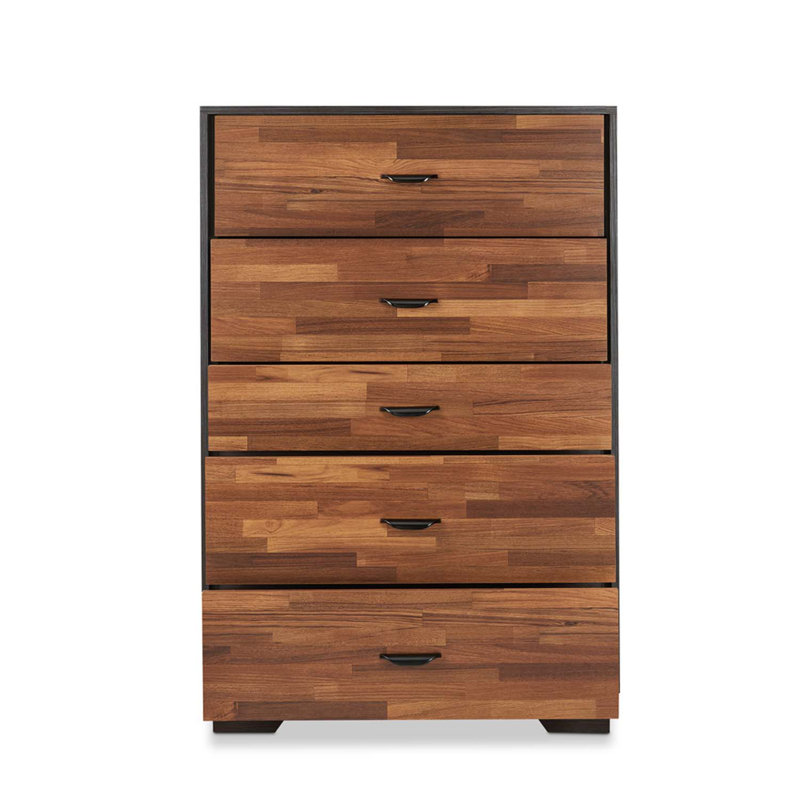 Commode 5 tiroirs Eloy, finition noyer et espresso