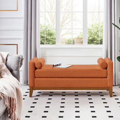 Banc de fenêtre en tissu orange Boucle avec coussins et sièges élégants pour le vestibule du salon, L 51 po x l 18,5 po x H 22,5 po, installation rapide et confortable, rembourrage idéal pour l'entrée, processus d'installation rapide