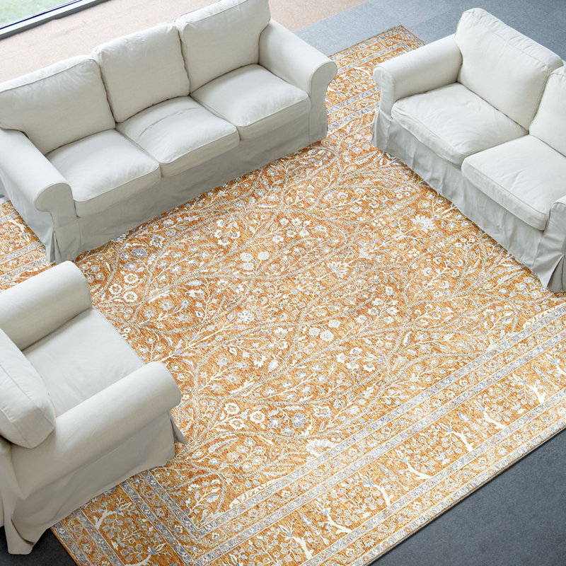 Hand Knotted Wool Area Rug in Rust, Rectangle 5' x 8'