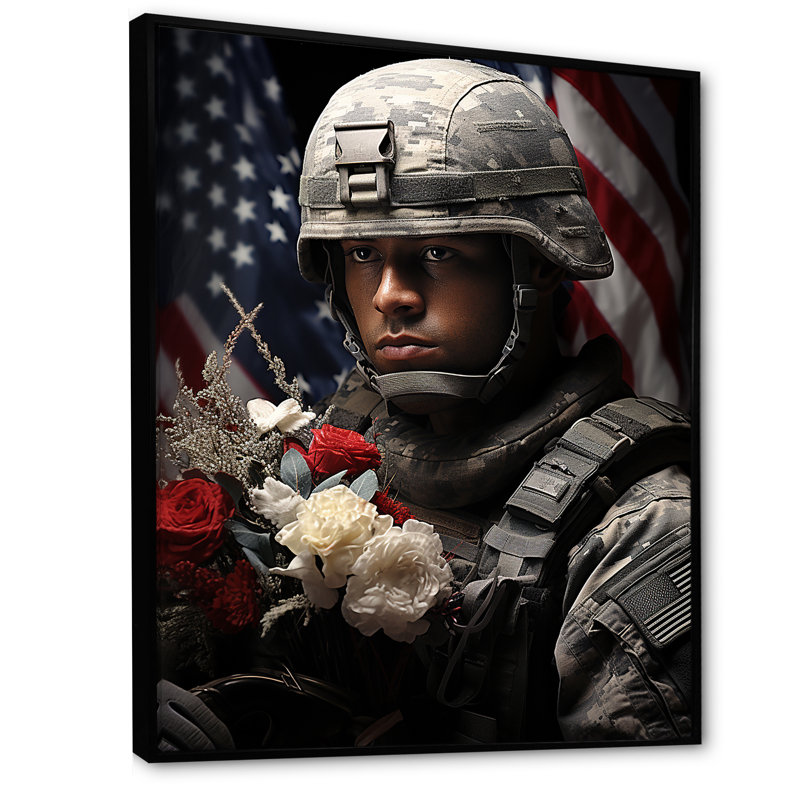 «Military Patriot Solider USA», impression sur toile, Cadre flottant noir, H 40 po x l 30 po x P 1,5 po