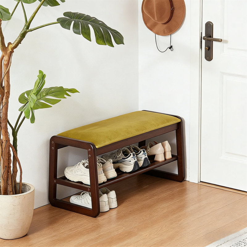 Premium Wooden Shoe Cabinet For Home, Yellow, 16.5" H x 31.5" W x  11.8" D
