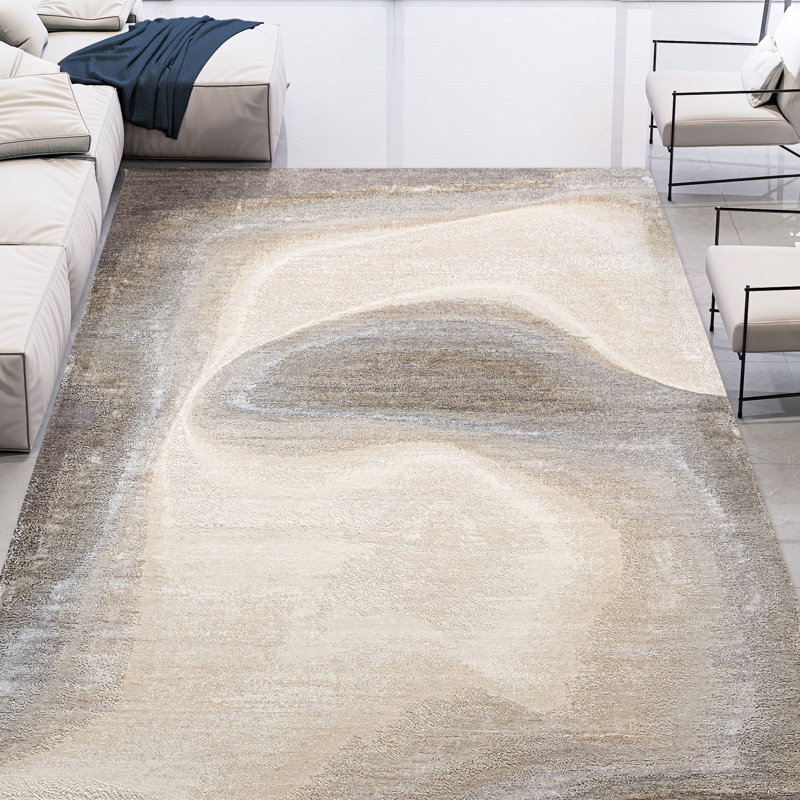 Hand Knotted Abstract Area Rug in Sand/Beige/Gray, Rectangle 9' x 12'