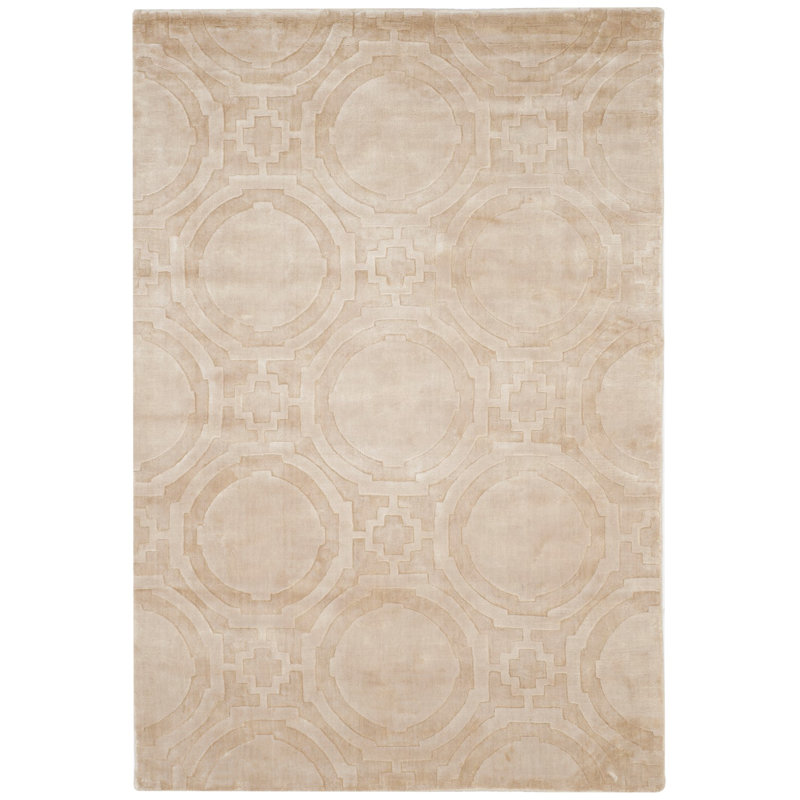 Tapis géométrique beige noué à la main Kyle, Rectangle de 5 pi x 8 pi