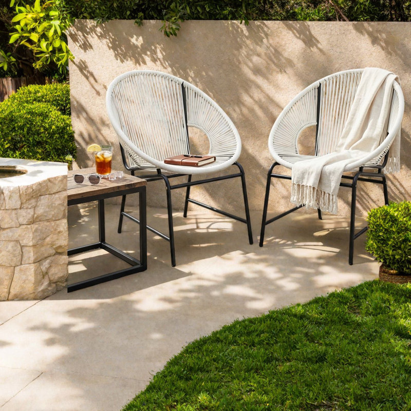 Chaises de patio modernes en fer blanc et rotin pour l'extérieur