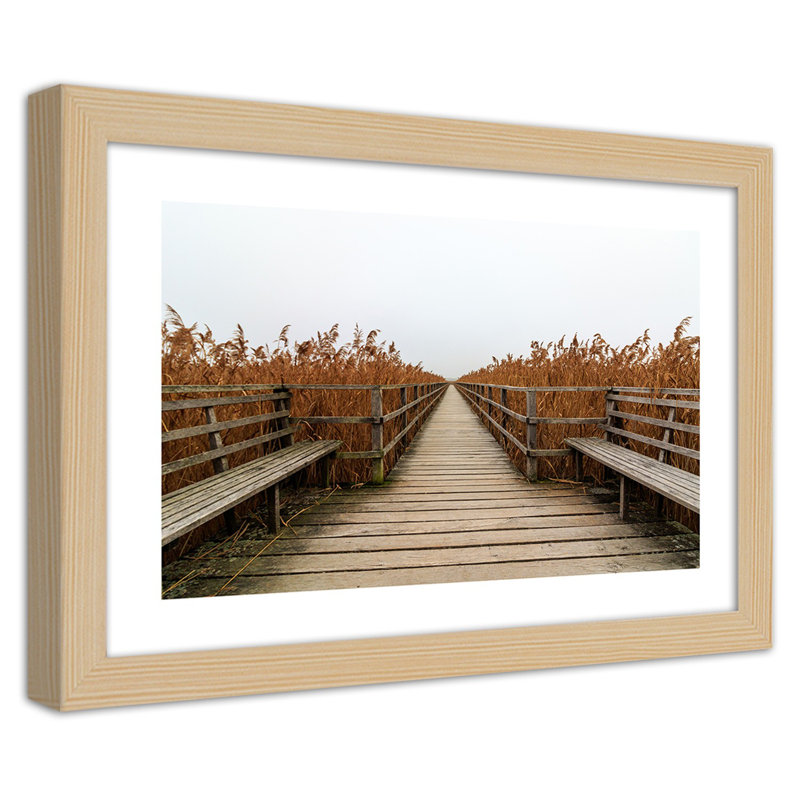 Platform on the Lake Shore 1 Piece Single Picture Frame Wall Art, 20cm H x 30cm W, Light Brown