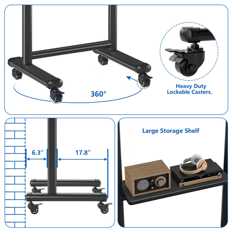 Mobile TV Stand on Wheels for 50-86 Inch Flat Panel Plasma TV, Height Adjustable TV Floor Stand