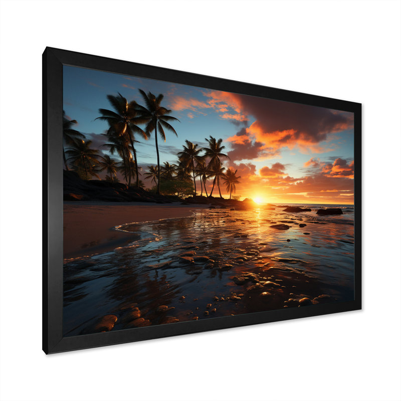 Caraibe Island Sunset V, reproduction d'art sur toile, H 24 po x l 32 po x P 1 po, Cadre photo noir