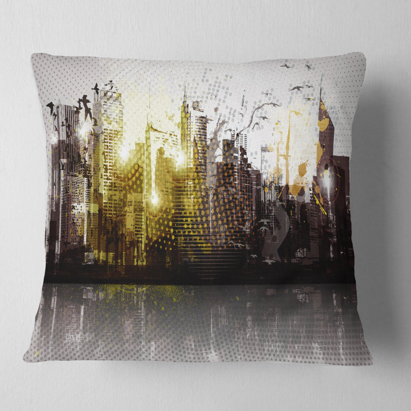 Coussin de cityscape panorama grunge city, 16 po x 1 po, Coussin décoratif