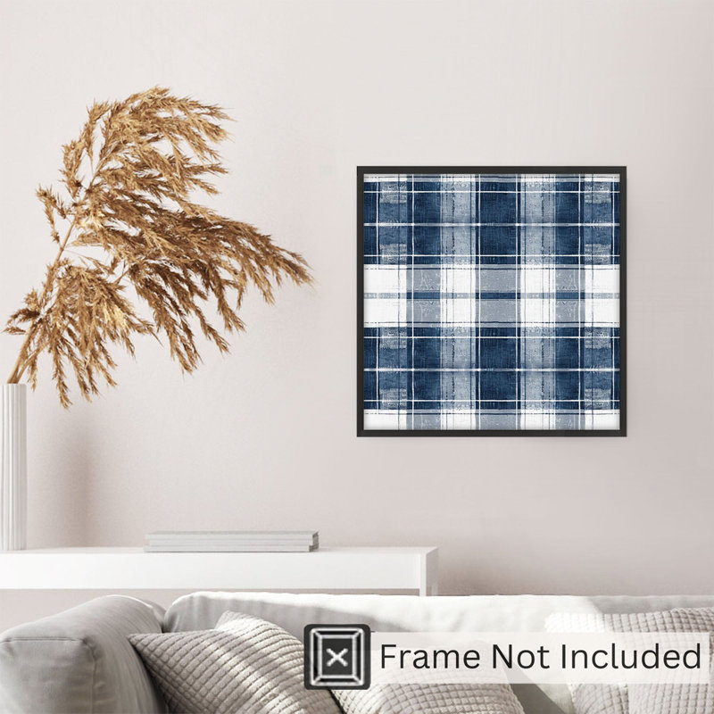 Abstract Blue Plaid Pattern XII Modern Unframed Art Print, 24" H x 24" W