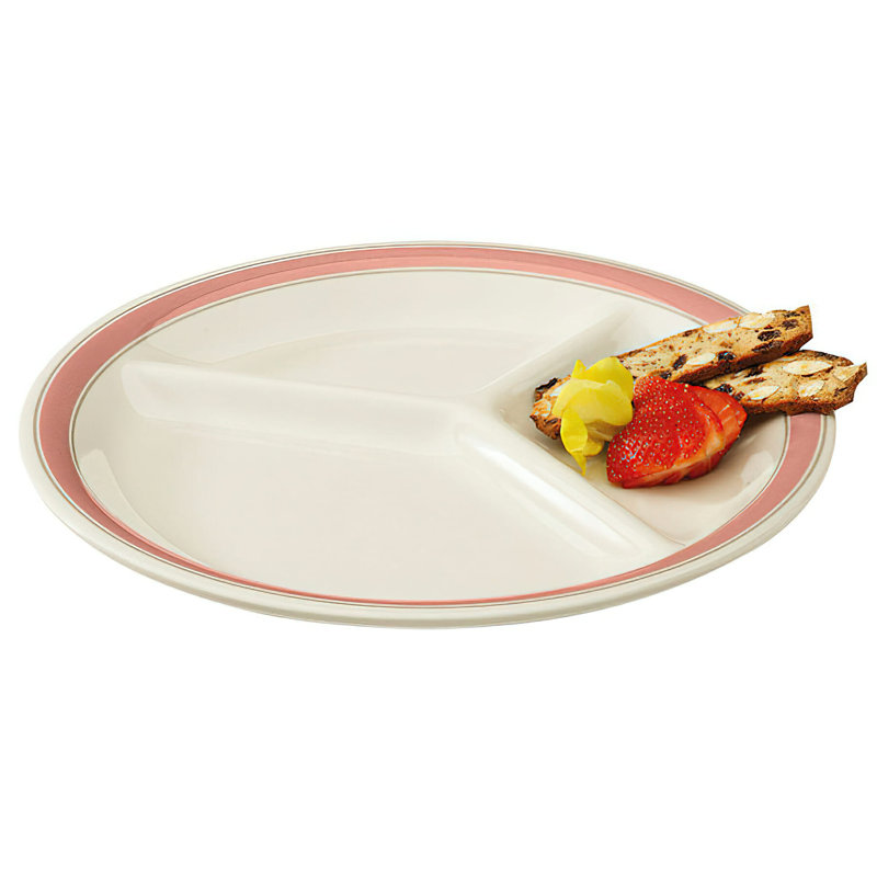 GET Assiettes en plastique robustes à 3 compartiments, 10,25 po, diamant Oxford (ensemble de 4), Blanc