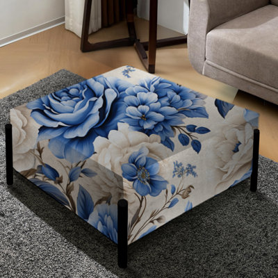 Blue Neo Victorian Roses Victorian Motif II - Grand repose-pieds carré floral
