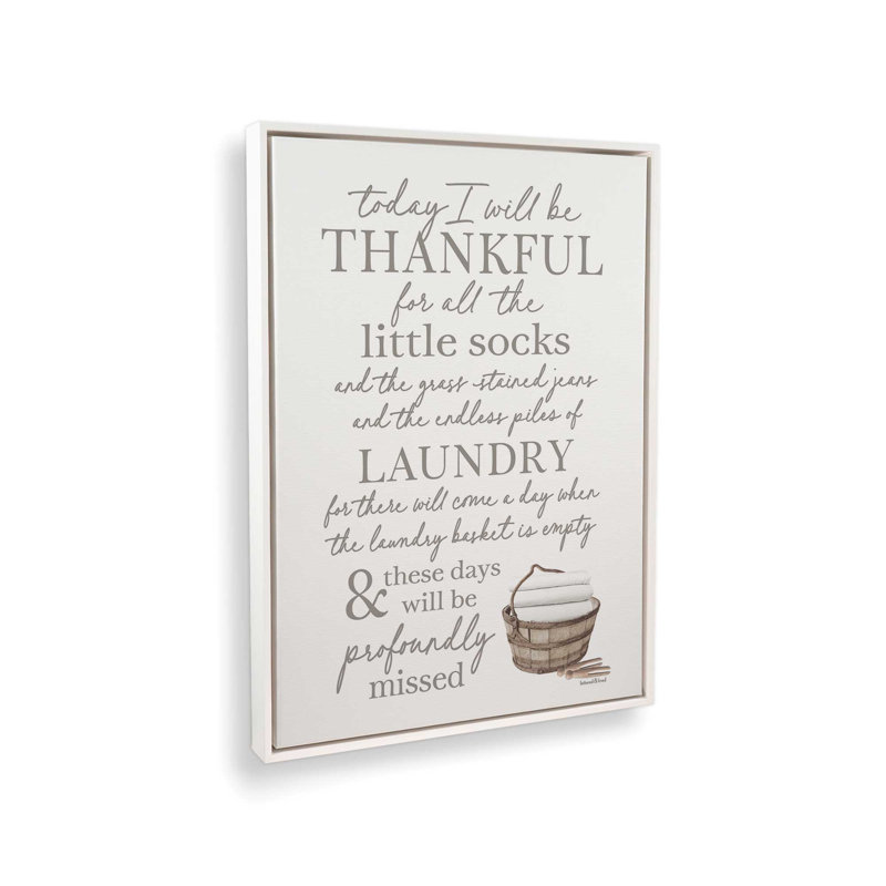 «Thankful for Laundry», reproduction d'art à lettres et doublure, 24 W x 32 H, Framed Canvas, White