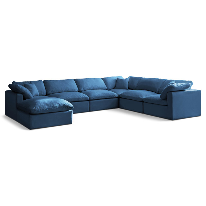 Atis Velvet U-Shaped Sectional Reversible, Navy Velvet