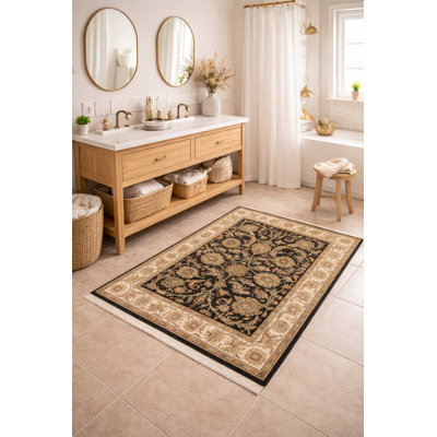 Tapis oriental noir 4 x 6 Agra Jaipur