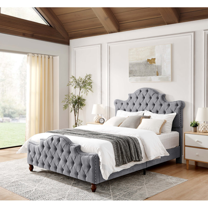 Château Luxe Wingback Upholstered Bed Frame, Gray