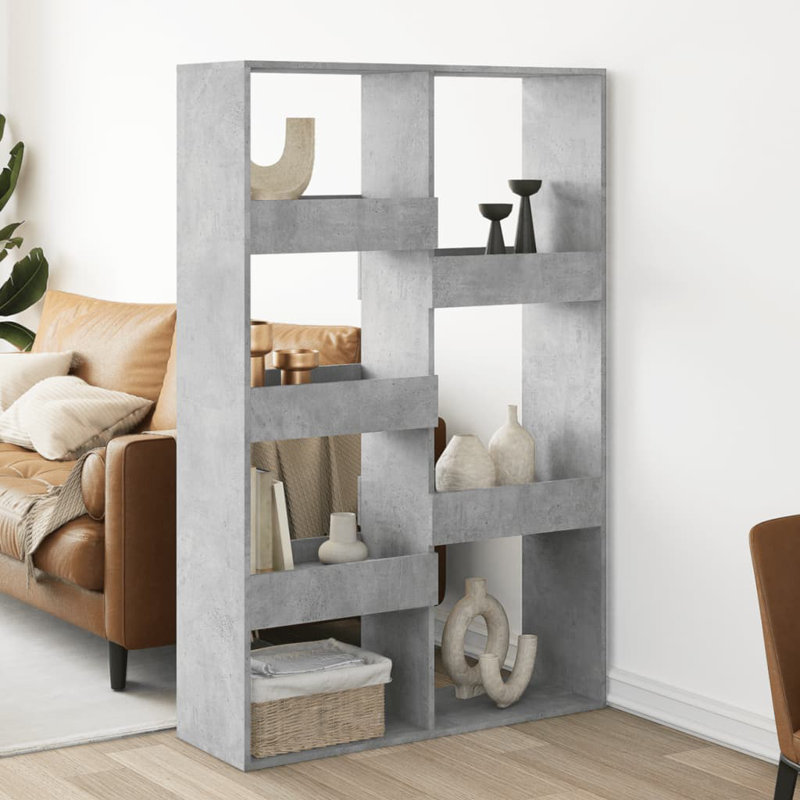 Amiliah 100cm W Bookcase, Concrete grey, 155.5cm H x 100cm W x 33cm D