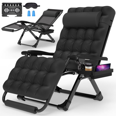 Oversized XXL Folding Zero Gravity Chair, Patio Reclining Lounge Chair 33In with Cushions and Headrest