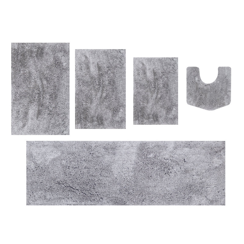 Ensemble de tapis de bain en microfibre 5 pièces Grandeur, envers en caoutchouc antidérapant, tapis de salle de bain en peluche ultra-absorbant, à séchage rapide, lavable à la machine pour douche, baignoire, toilette, lavabo et meuble-lavabo, tapis épais et doux, gris