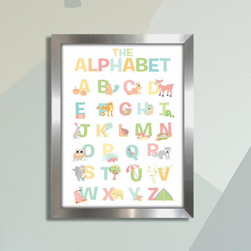 « the alphabet »-impression, Cadre argenté, H 17,5 po x l 13,5 po x P 1 po