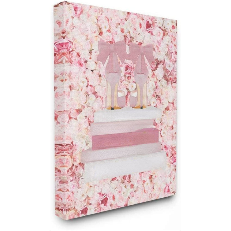 Pink Fashion Heals with Glam Books and Rose Details Canvas Wall Art by Amanda Greenwood Rosdorf Park Frame Color: Black Framed, Size: 21 H x 17 W x