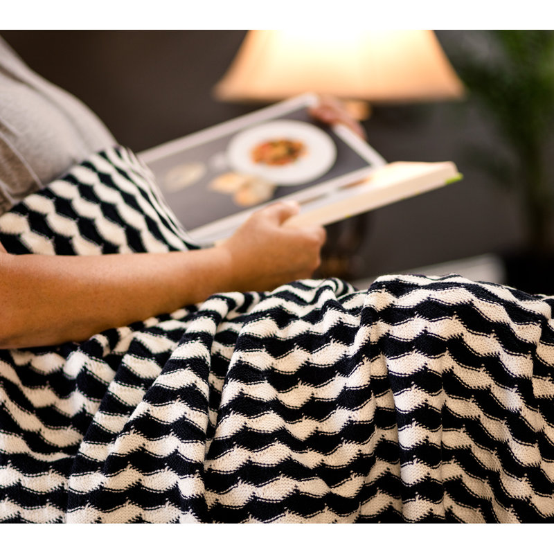 Black and White Striped Knit Acrylic Throw Blanket 50x65 Inches