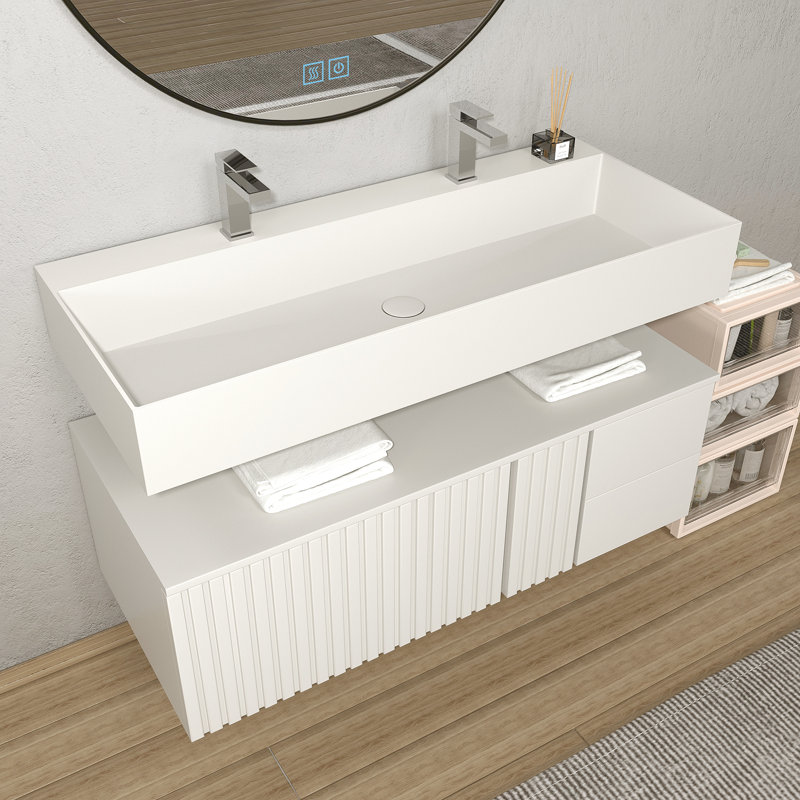 Lavabo de salle de bain mural rectangulaire en résine de pierre 48 po x 18 po Cpinao