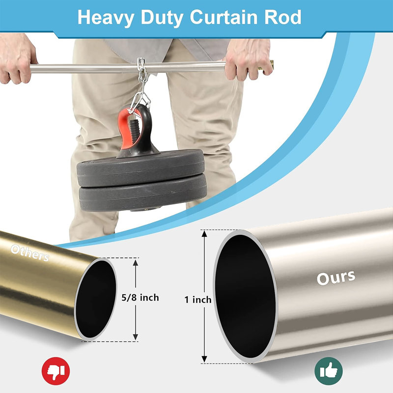 Adjustable Plain Metal Ball Curtain Rod, 70-120Cm, Brushed Silver