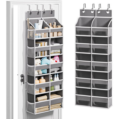 Rangement de porte à 5 niveaux avec 10 poches latérales, grand rangement derrière la porte, conception à 4 crochets, rangement de porte avec fenêtres transparentes pour la salle de bain, la chambre à coucher, la chambre de bébé, le vestibule (gris)