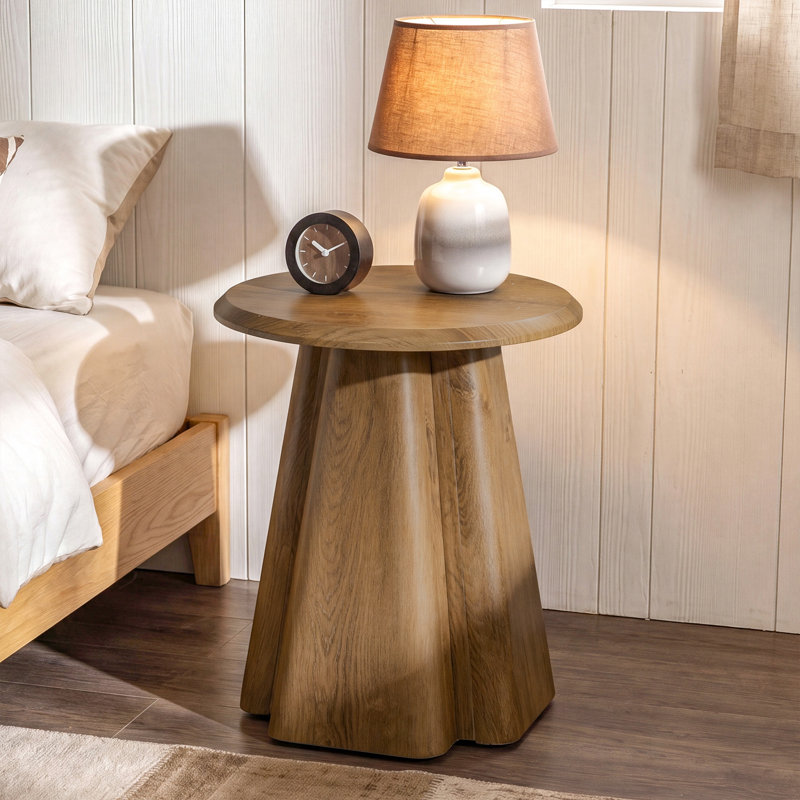 2 pièces Table de chevet ronde avec base piédestal, table de chevet moderne en bois pour la chambre à coucher, Ensemble de 2